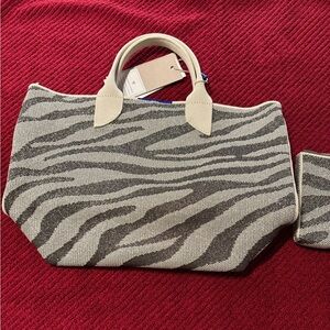 Rothy's Zebra-Print Canvas Tote in Gray and Cream